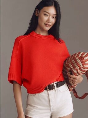 Anthropologie The Goldie Cotton Crewneck sweater tomato juice small